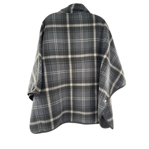 Parasuco Womens L/XL Plaid Poncho‎ Cape Coat Grey & White 100% Polyester - Picture 2 of 6